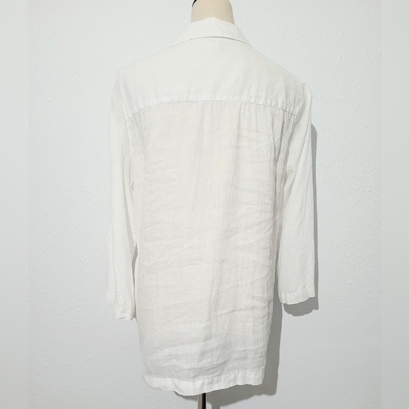 St. Tropez West Women’s 100% Linen White Tunic Top Size M 3/4 Sleeve Button Deta - Picture 5 of 10